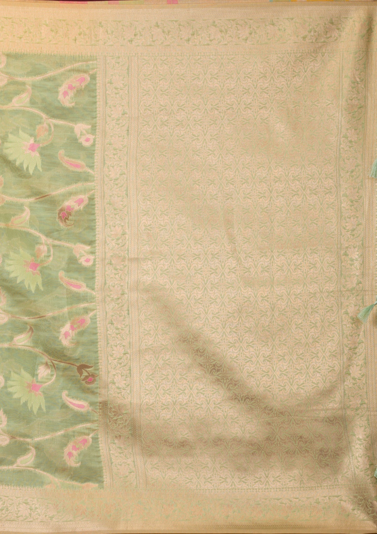 Pista Green Zariwork Tissue Saree-Koskii