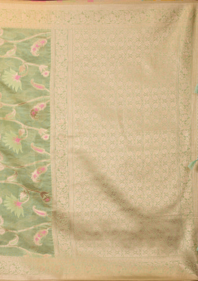 Pista Green Zariwork Tissue Saree-Koskii