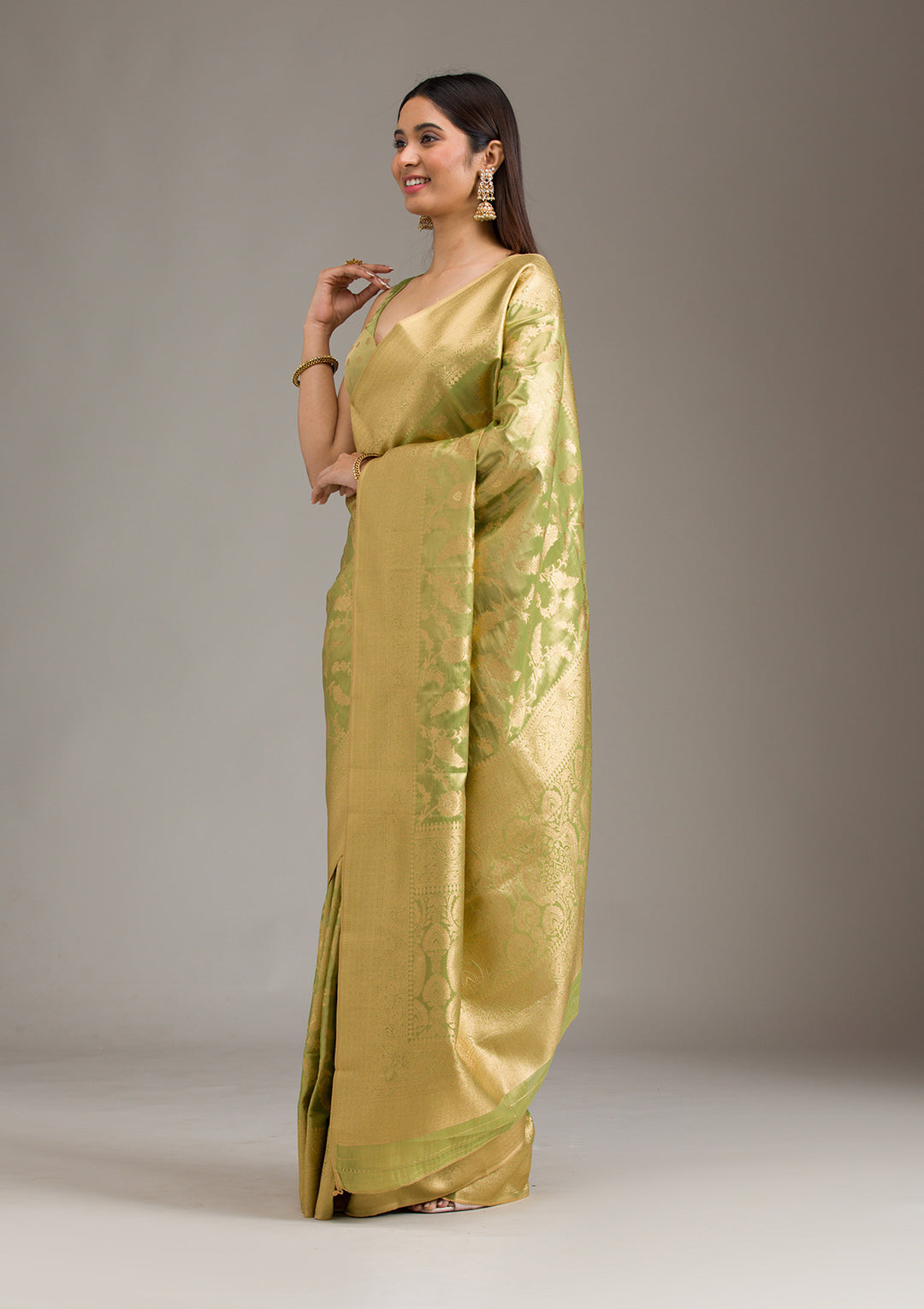 Pista Green Zariwork Tissue Saree