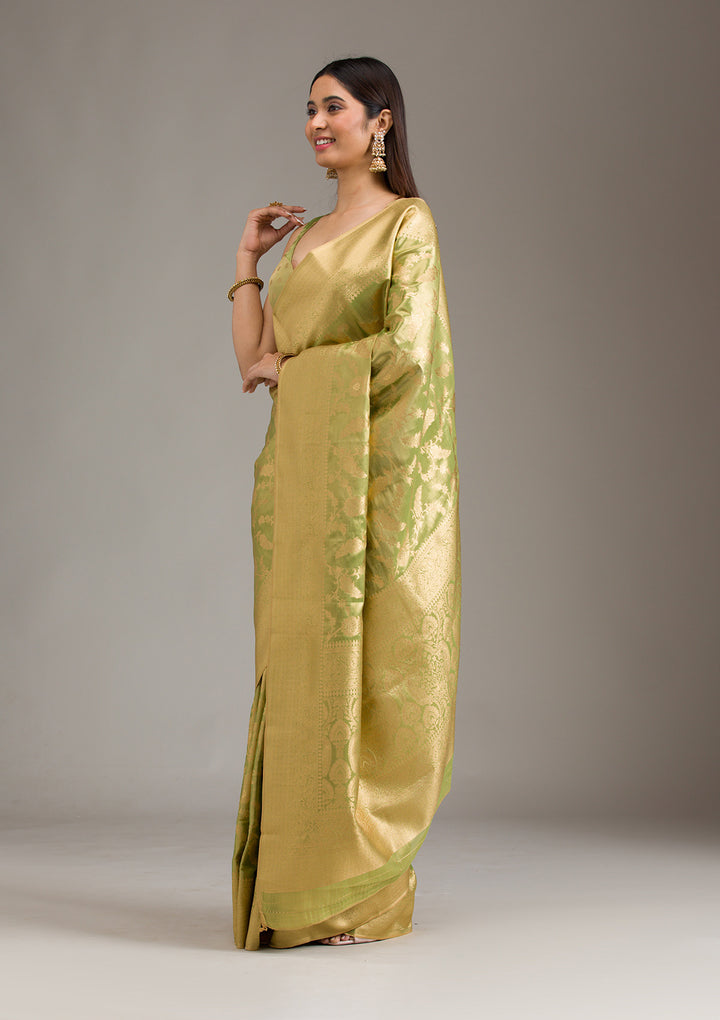 Pista Green Zariwork Tissue Saree