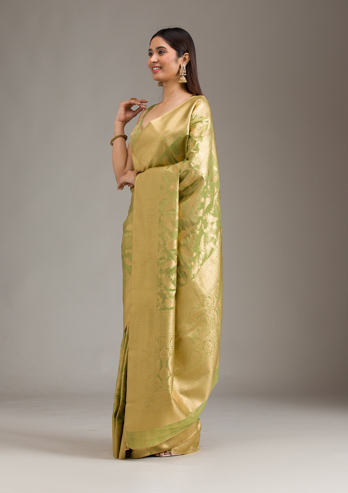Pista Green Zariwork Tissue Saree