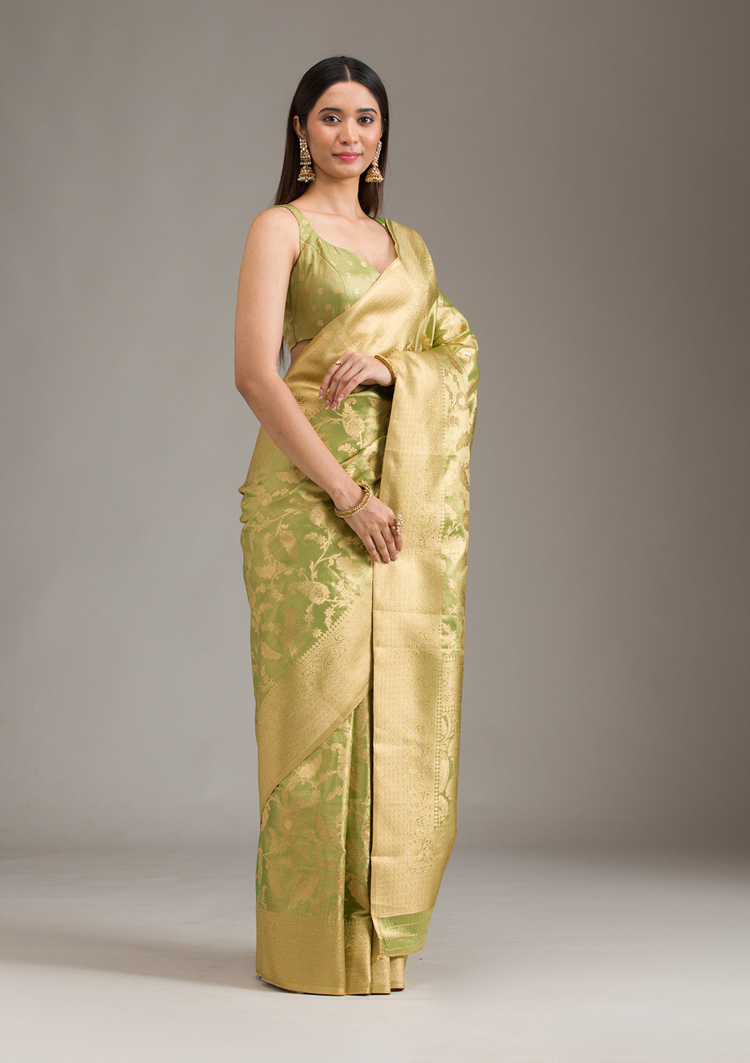 Pista Green Zariwork Tissue Saree
