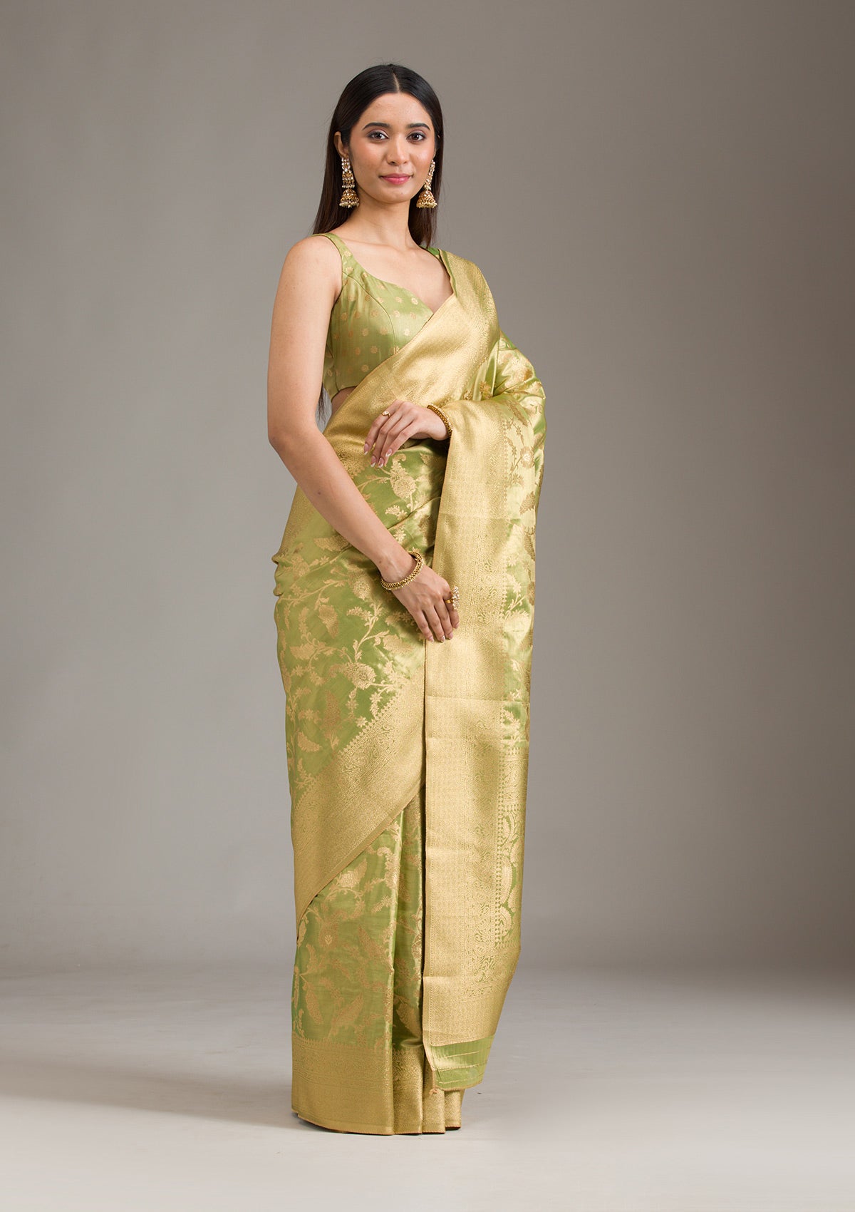 Pista Green Zariwork Tissue Saree