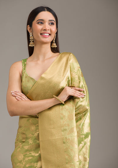 Pista Green Zariwork Tissue Saree
