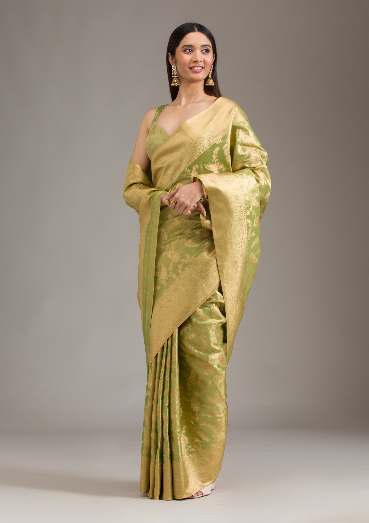 Pista Green Zariwork Tissue Saree