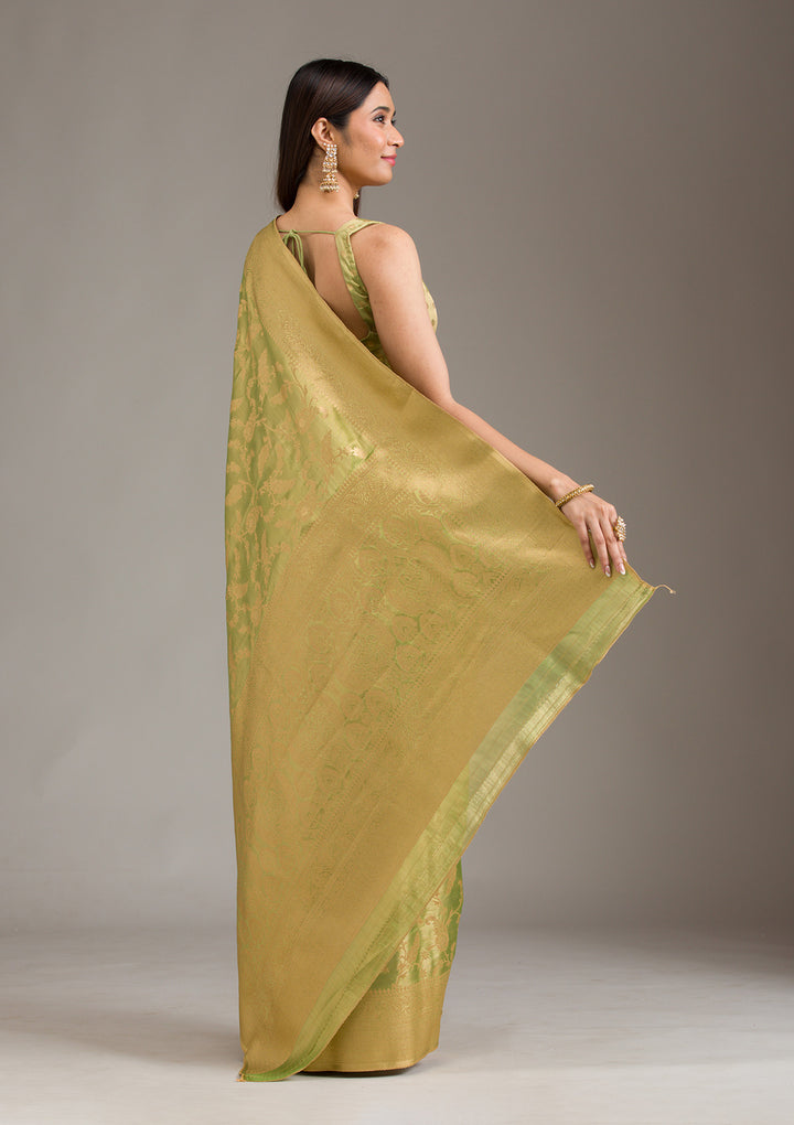 Pista Green Zariwork Tissue Saree