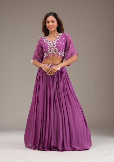 Purple Cutdana Georgette Readymade Lehenga