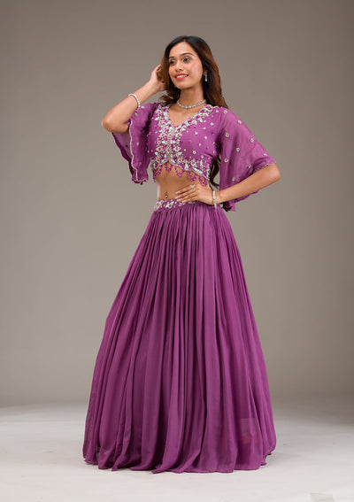 Purple Cutdana Georgette Readymade Lehenga