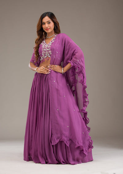 Purple Cutdana Georgette Readymade Lehenga