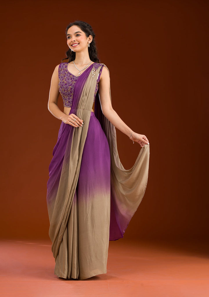 Purple Cutdana Georgette Readymade Saree