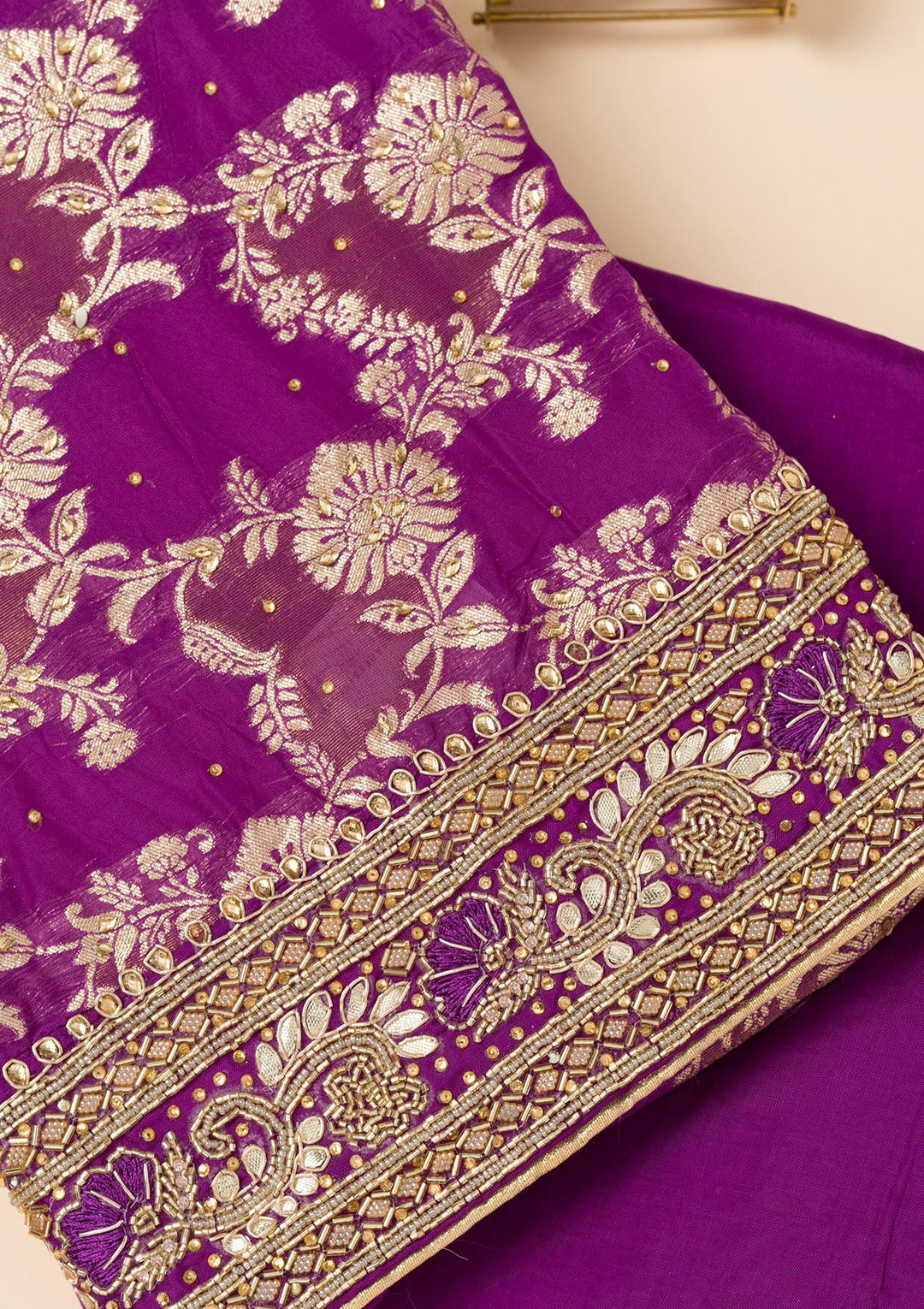 Purple Cutdana Georgette Unstitched Salwar Suit-Koskii