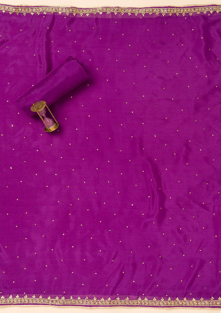 Purple Cutdana Georgette Unstitched Salwar Suit-Koskii