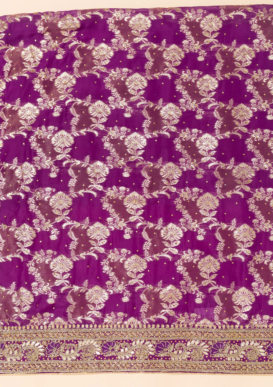 Purple Cutdana Georgette Unstitched Salwar Suit-Koskii