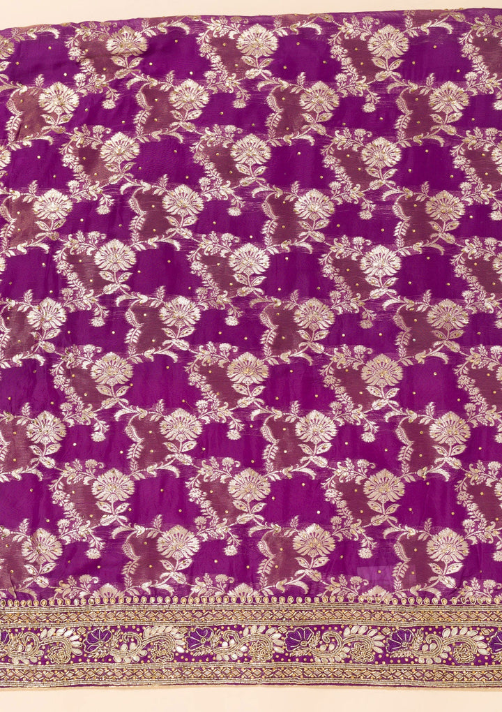 Purple Cutdana Georgette Unstitched Salwar Suit-Koskii