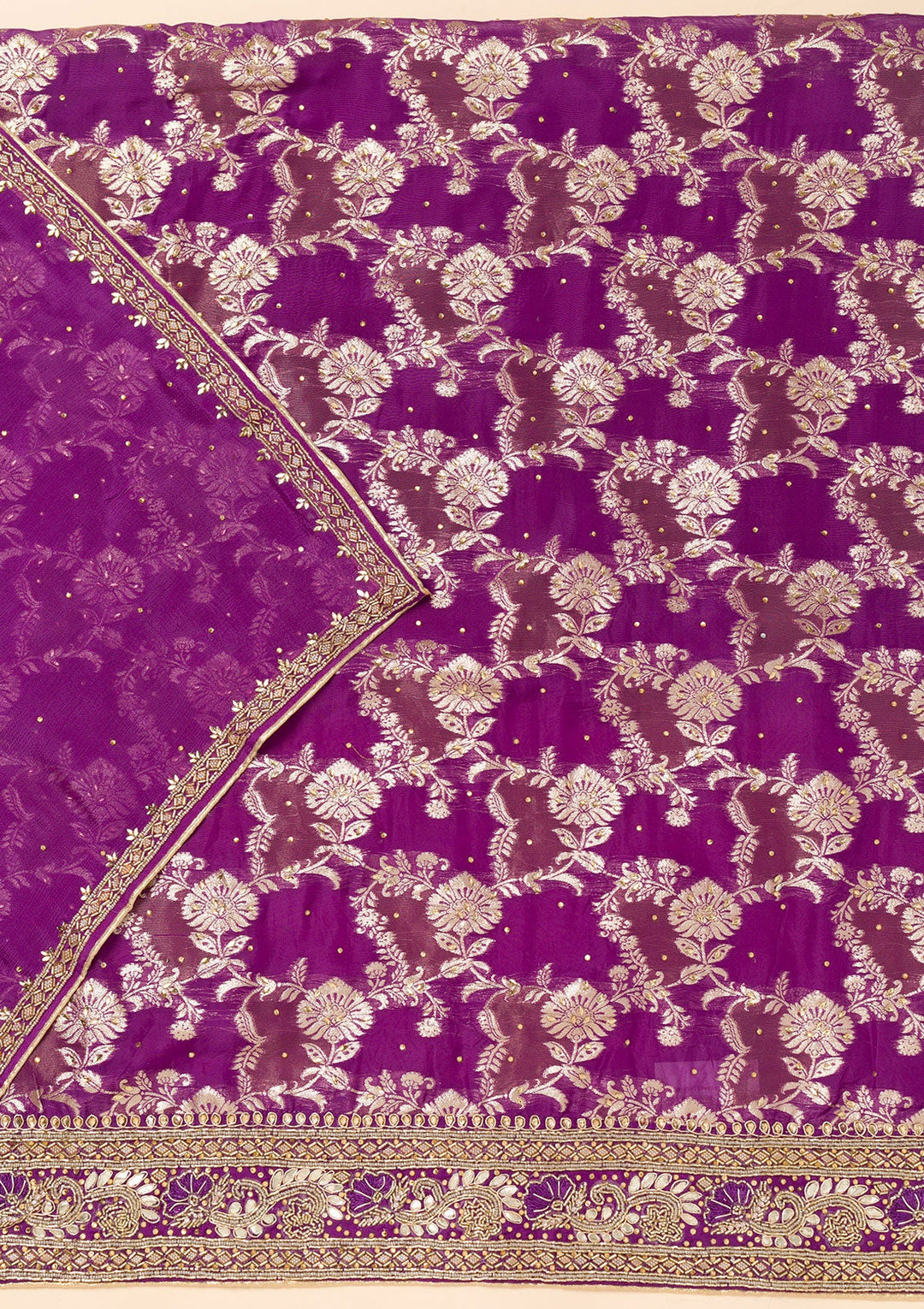Purple Cutdana Georgette Unstitched Salwar Suit-Koskii