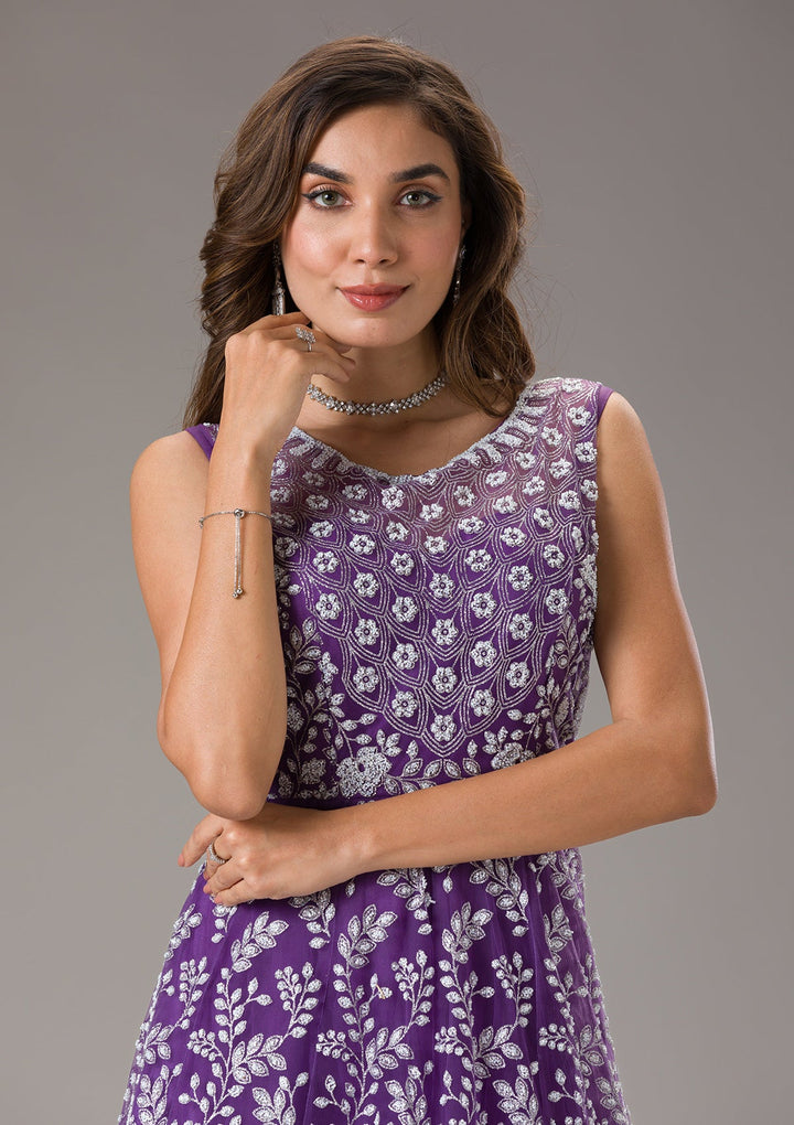 Buy Purple Cutdana Net Gown - Koskii