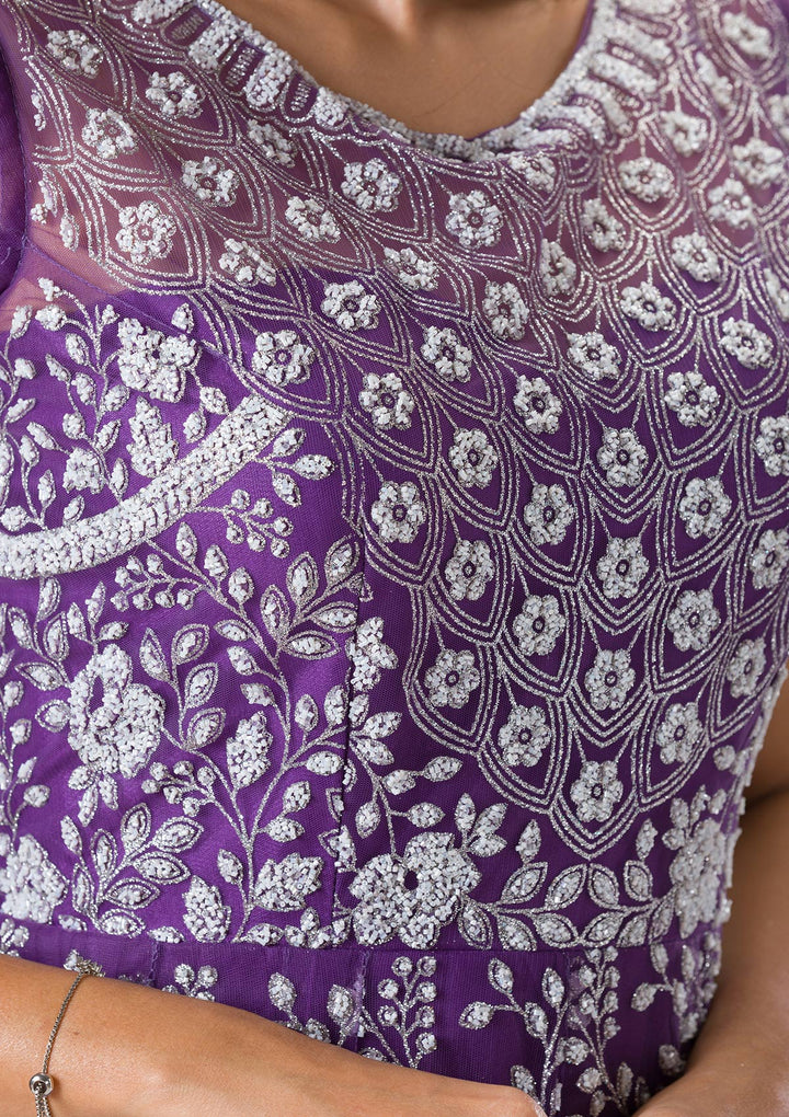 Purple Cutdana Net Gown-Koskii