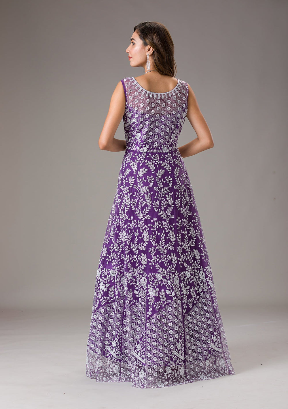 Purple Cutdana Net Gown-Koskii