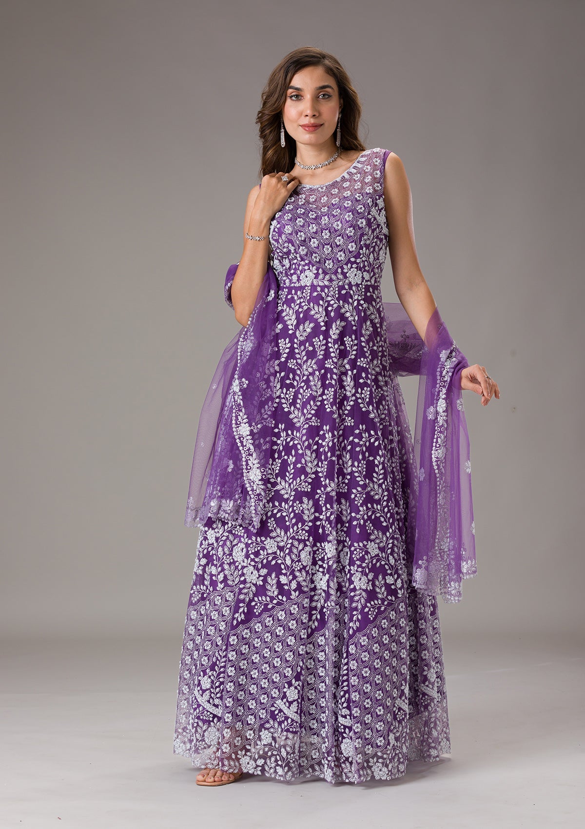Buy Purple Cutdana Net Gown - Koskii