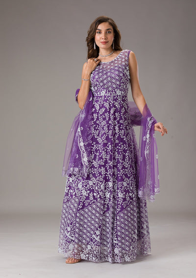 Purple Cutdana Net Gown-Koskii