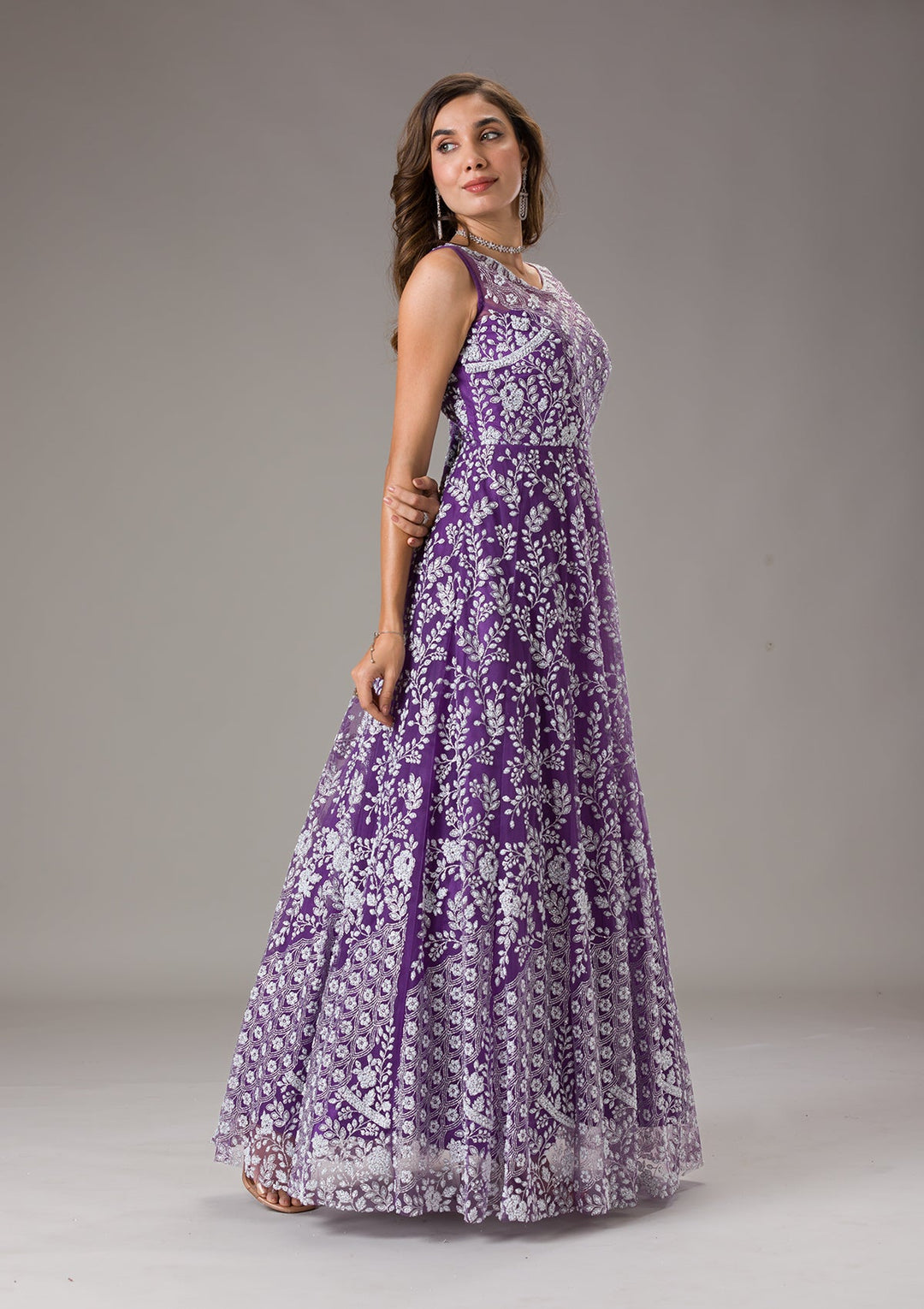Purple Cutdana Net Gown-Koskii