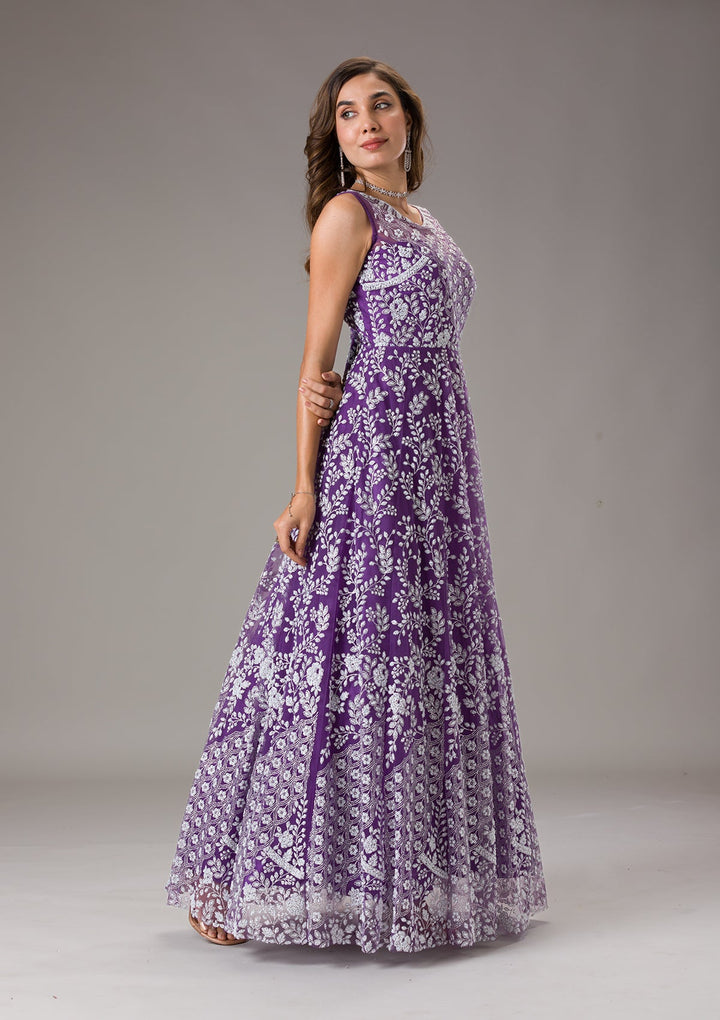 Purple Cutdana Net Gown-Koskii