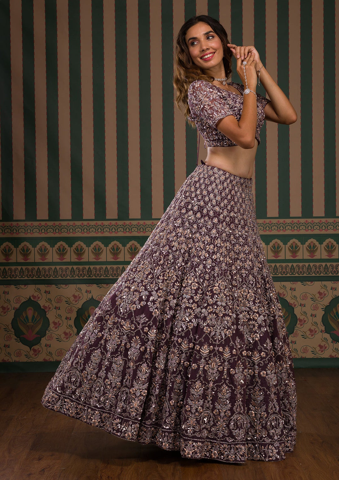 Purple Cutdana Net Readymade Lehenga