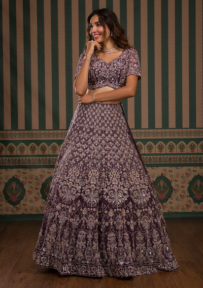 Purple Cutdana Net Readymade Lehenga