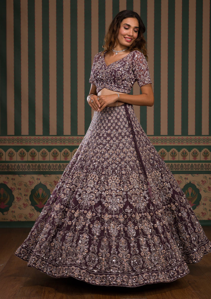 Purple Cutdana Net Readymade Lehenga