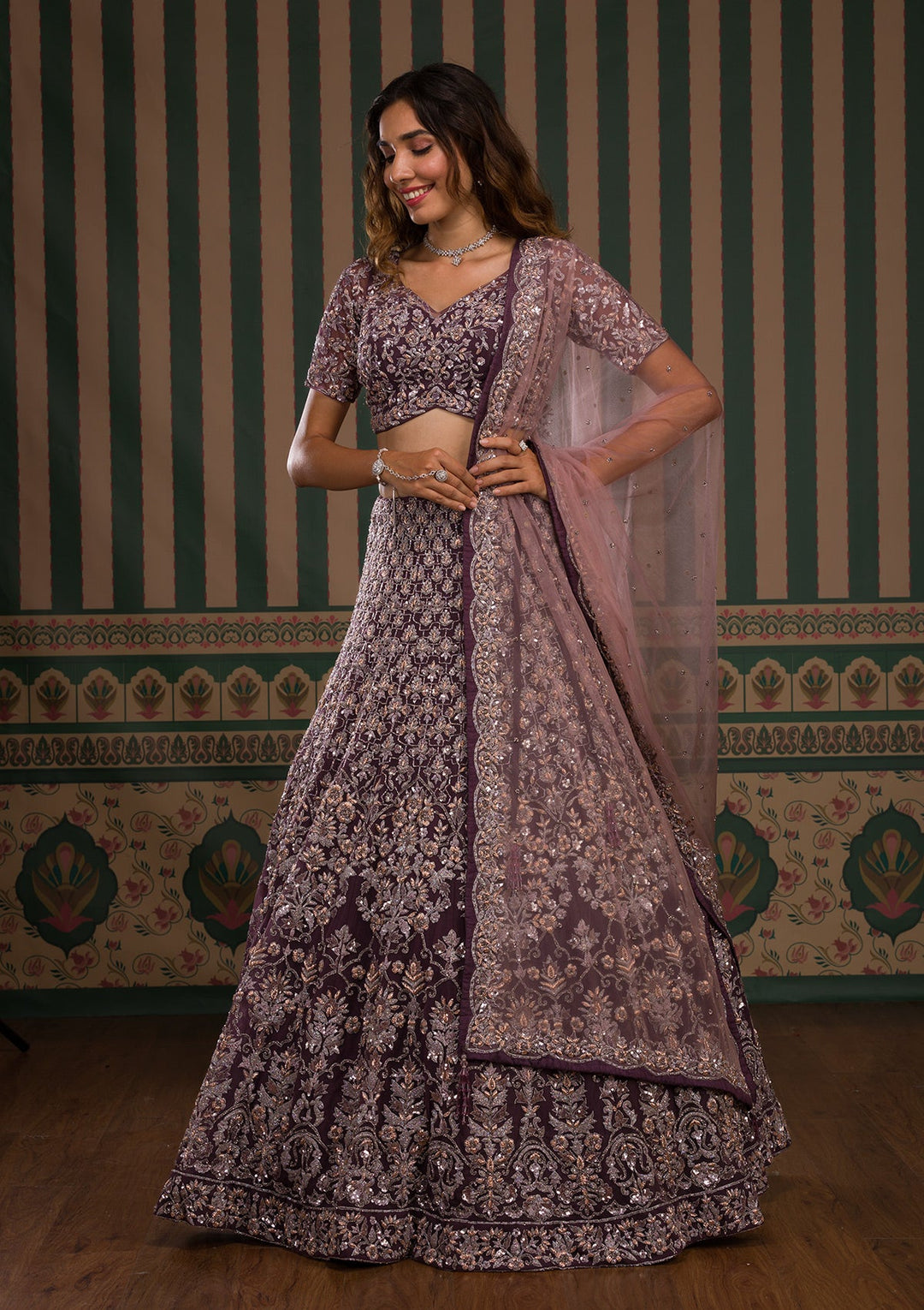 Purple Cutdana Net Readymade Lehenga