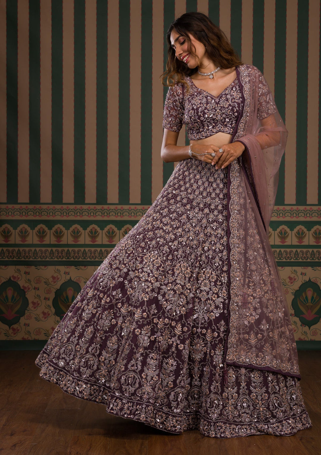 Purple Cutdana Net Readymade Lehenga
