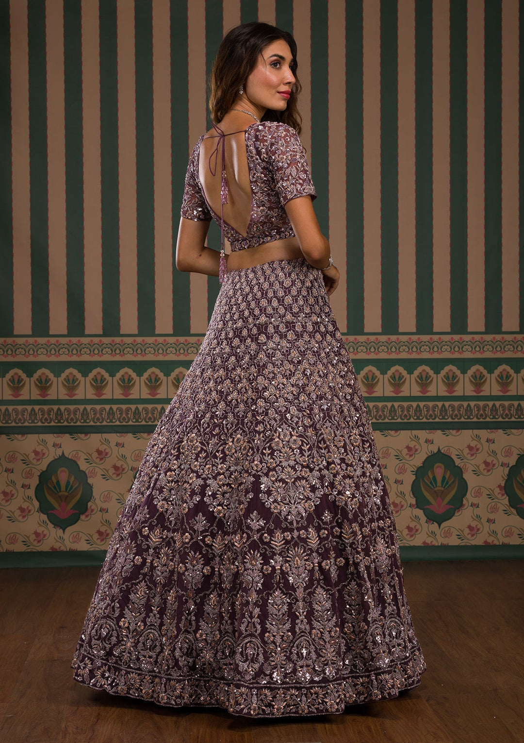 Purple Cutdana Net Readymade Lehenga