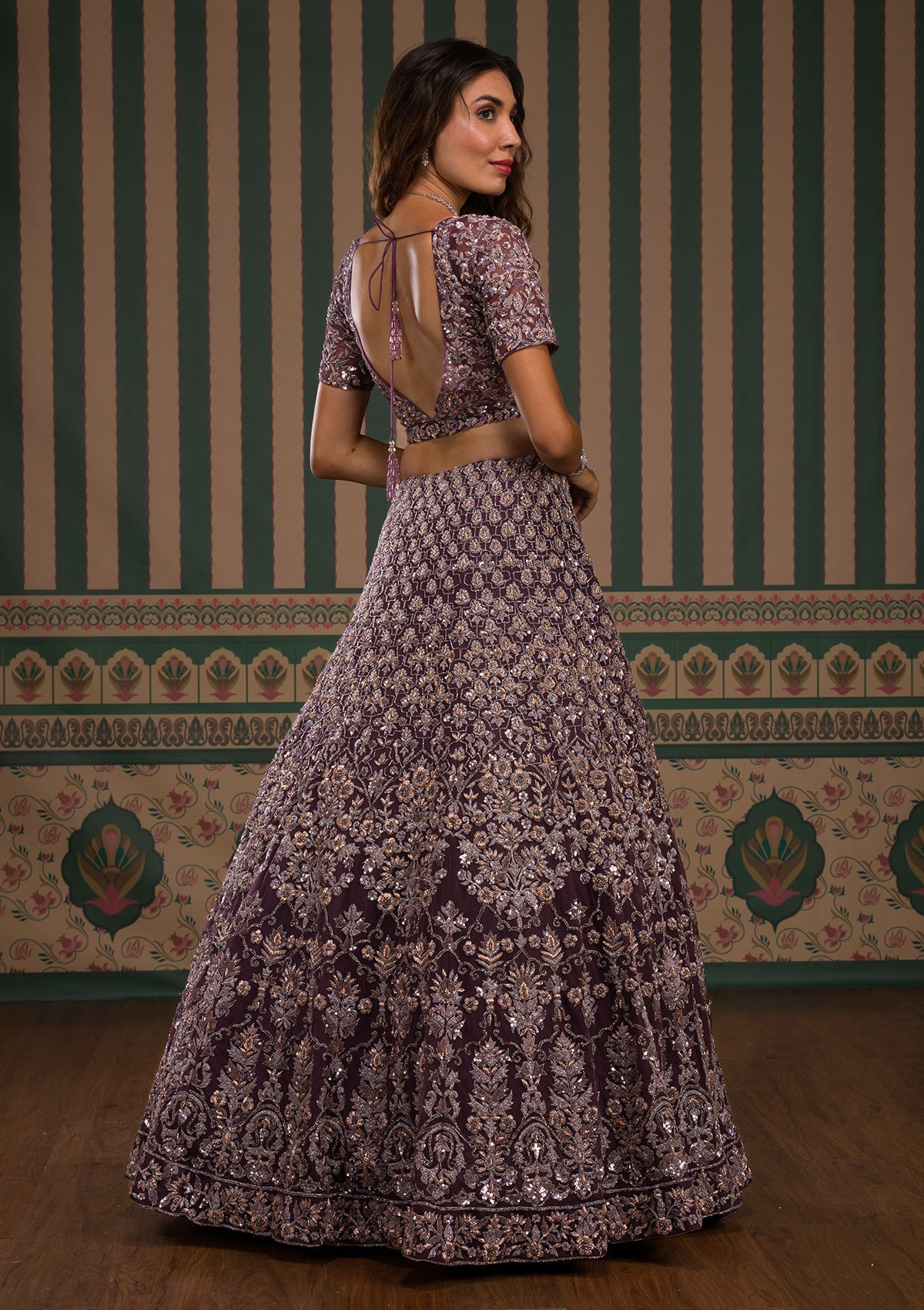 Purple Cutdana Net Readymade Lehenga