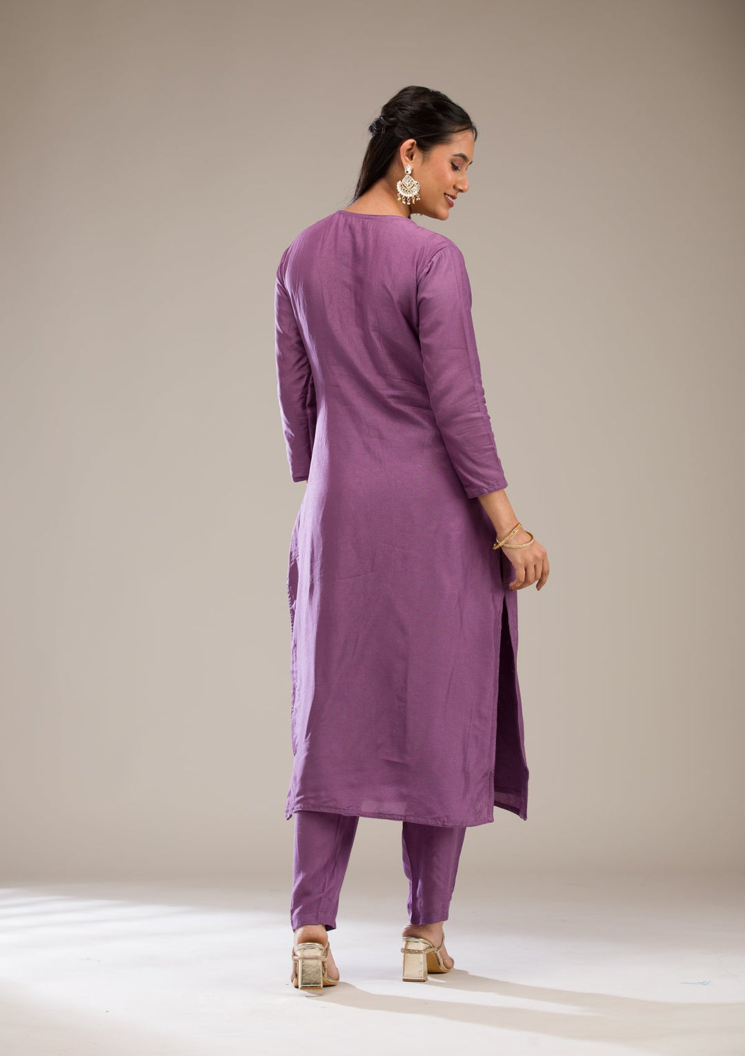 Purple Gotapatti Semi Crepe Readymade Salwar Suit-Koskii