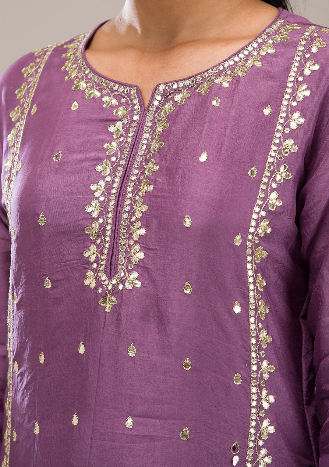 Purple Gotapatti Semi Crepe Readymade Salwar Suit-Koskii
