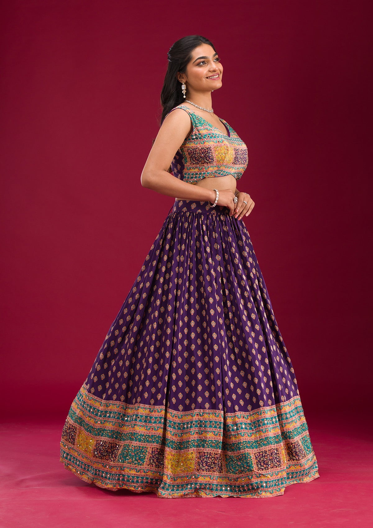 Purple Mirrorwork Georgette Readymade Lehenga