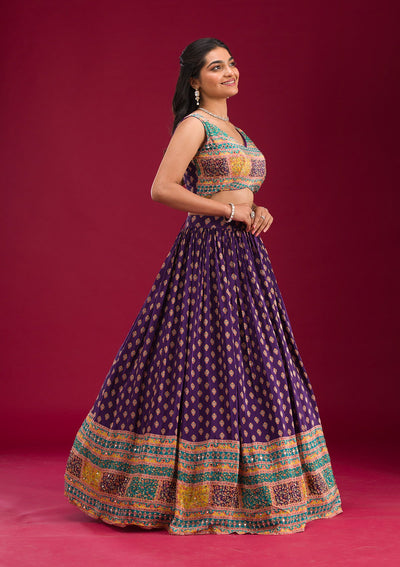 Purple Mirrorwork Georgette Readymade Lehenga