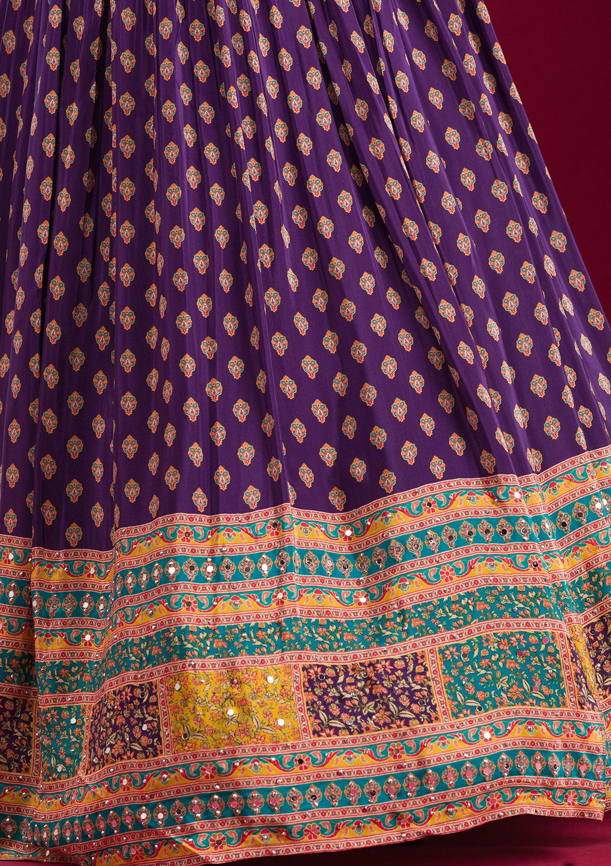 Purple Mirrorwork Georgette Readymade Lehenga