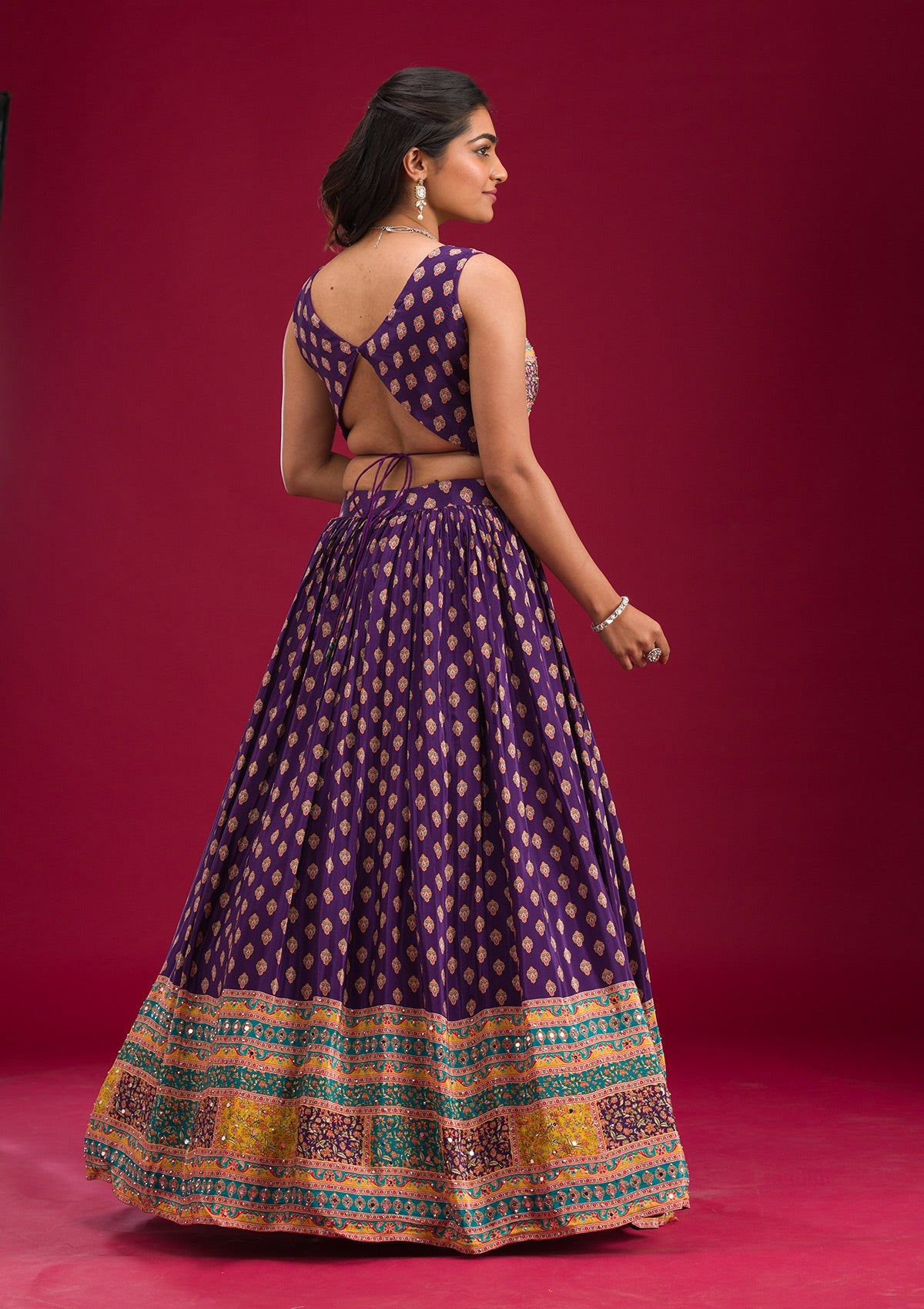 Purple Mirrorwork Georgette Readymade Lehenga