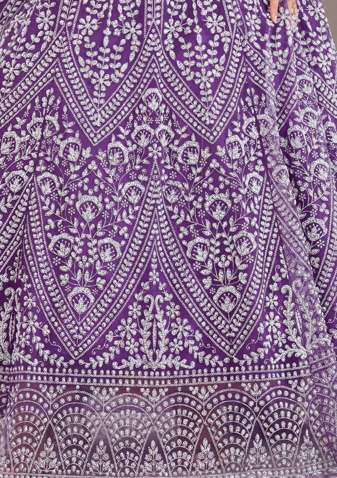 Purple Pearlwork Net Readymade Lehenga-Koskii