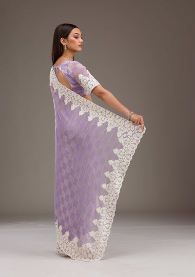 Purple Pearlwork Tissue Saree-Koskii