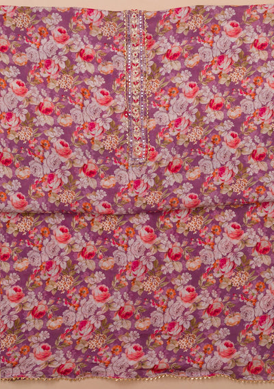 Purple Printed Georgette Unstitched Salwar Suit-Koskii