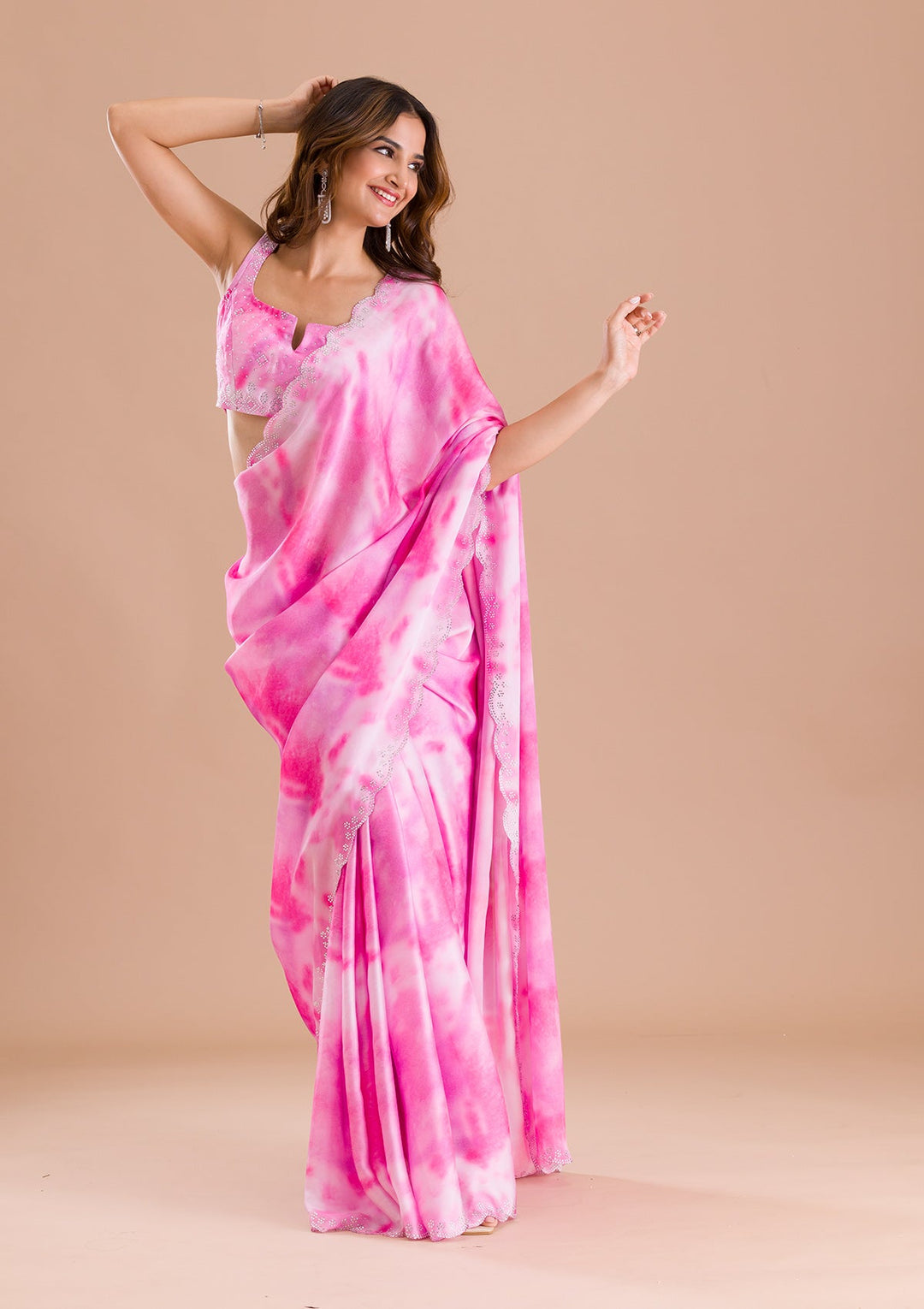 Purple Printed Satin Saree-Koskii