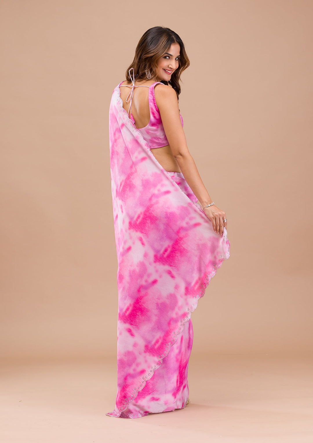 Purple Printed Satin Saree-Koskii