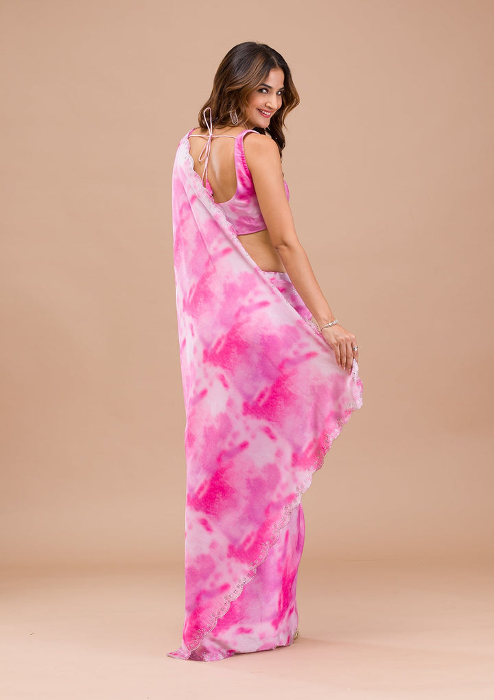 Purple Printed Satin Saree-Koskii