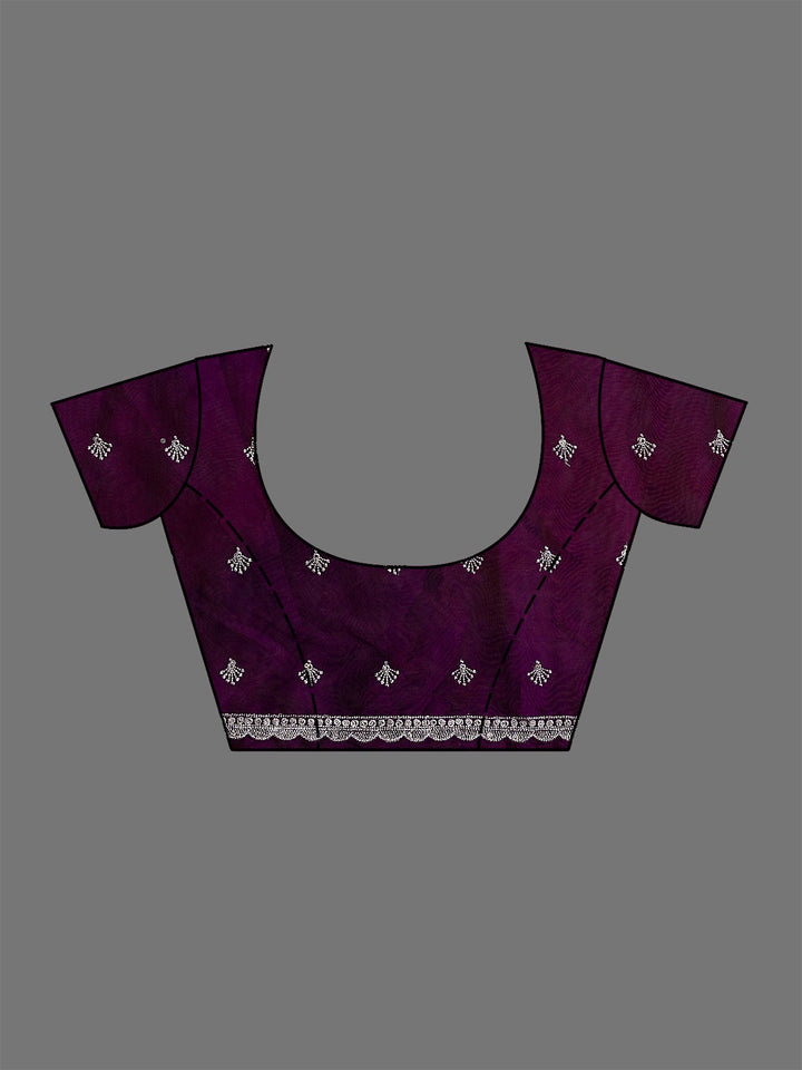 Purple Printed Semi Crepe Saree-Koskii