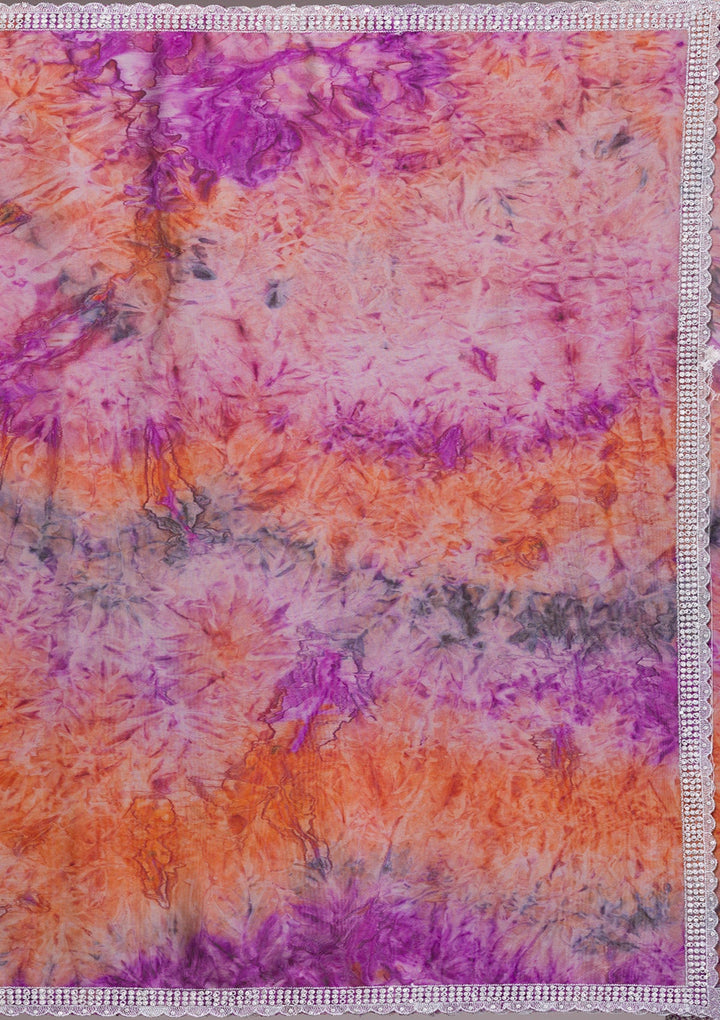 Purple Printed Semi Crepe Saree-Koskii