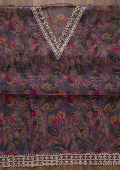 Purple Printed Tissue Unstitched Salwar Suit-Koskii