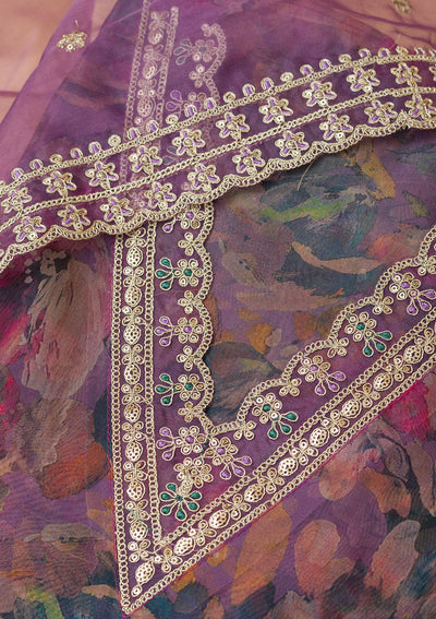 Purple Printed Tissue Unstitched Salwar Suit