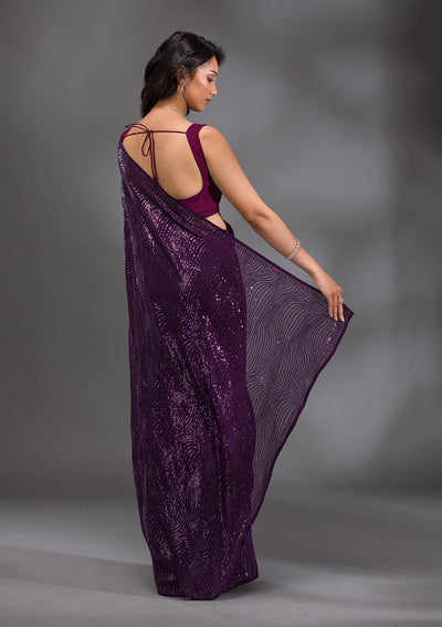 Purple Sequins Georgette Saree-Koskii